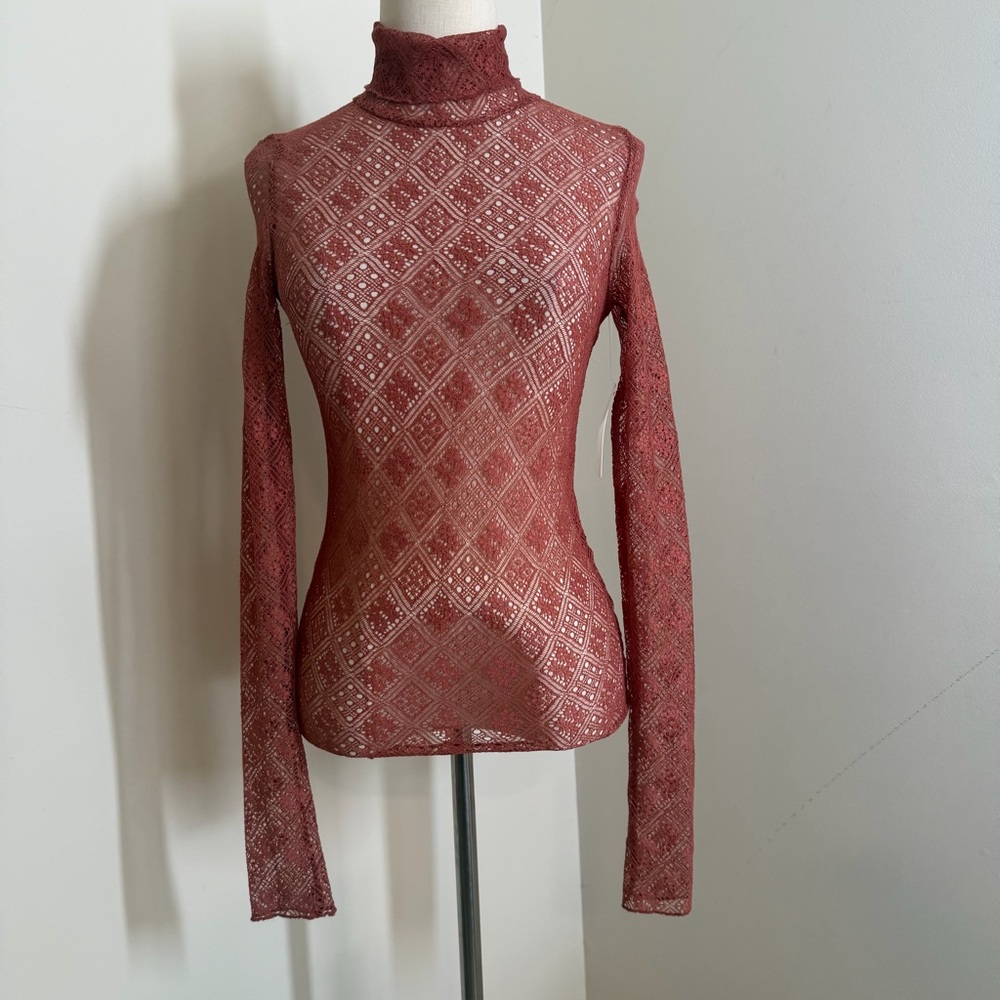Free People Intimately Sweet Memories Tribeca-SZ XS-Lace Turtleneck Sheer LS Top